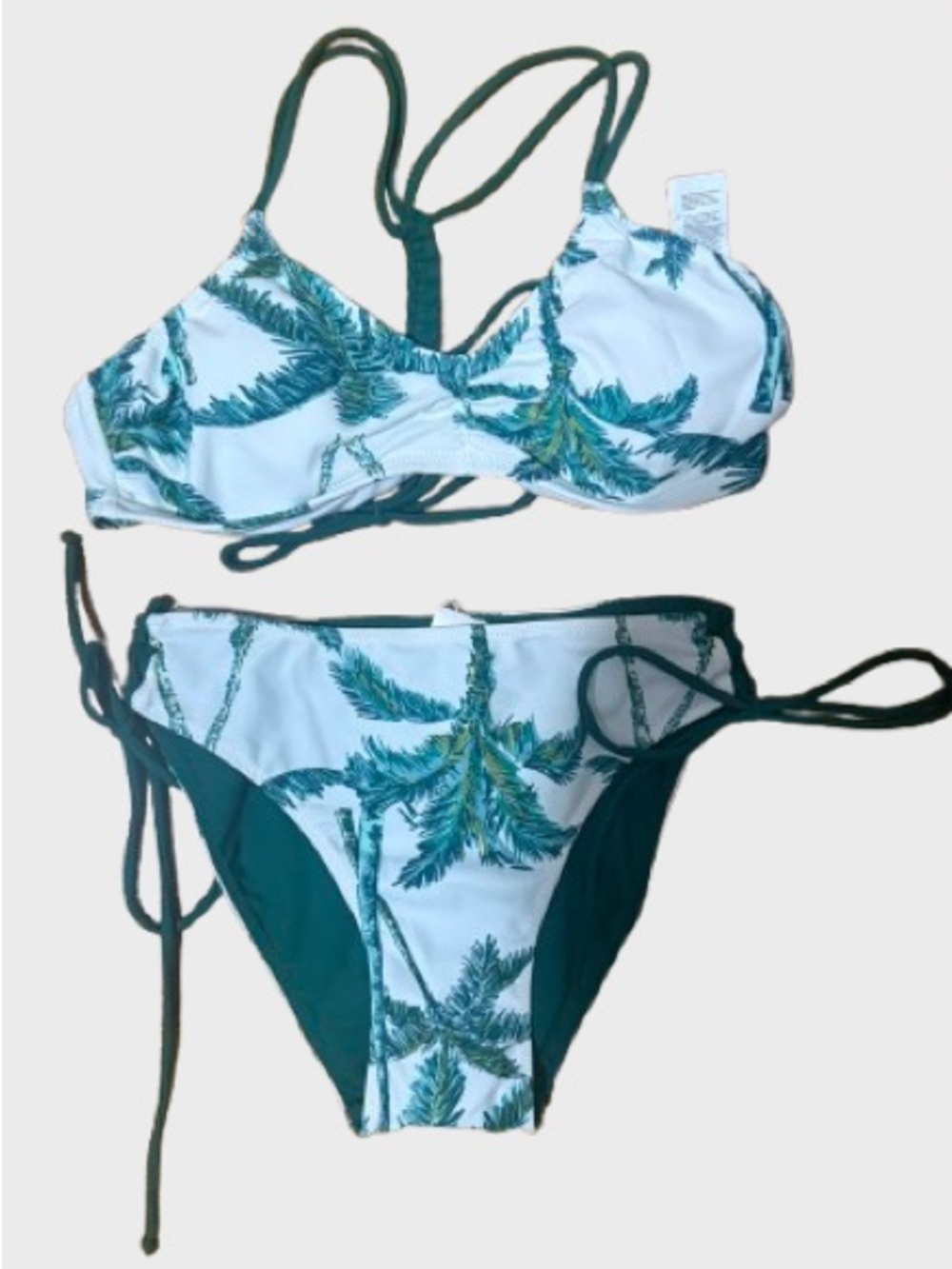 Cupshe White & Green Palm Print Tie-Side Bikini